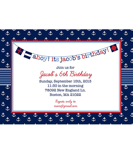 Nautical Preppy Boy Birthday Party Invitation - Navy and Red